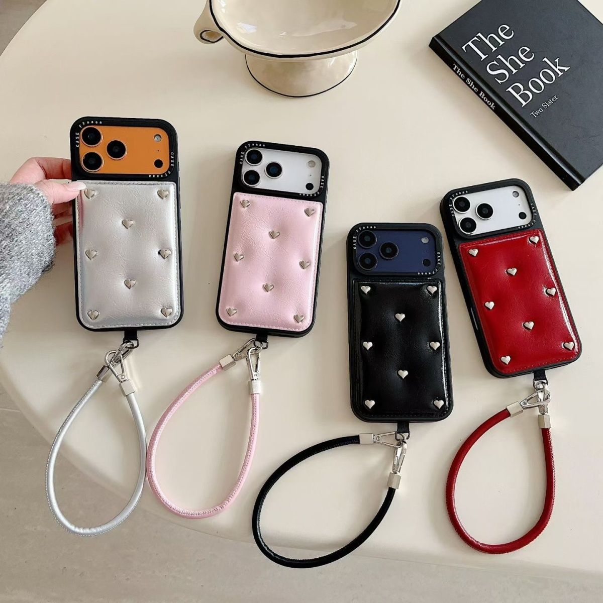 Heart Pattern Back Cover with Wrist Strap for iPhone