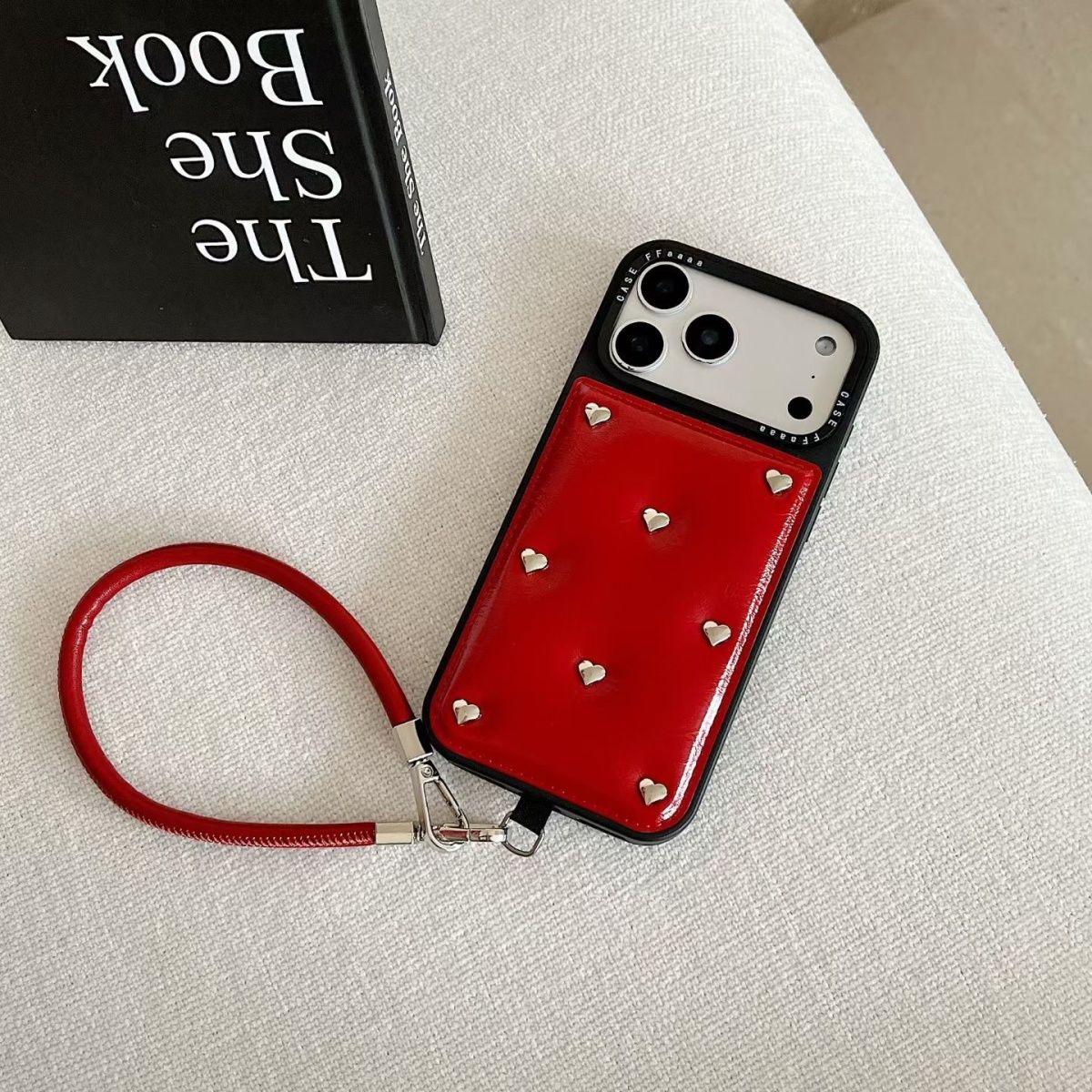 Heart Pattern Back Cover with Wrist Strap for iPhone