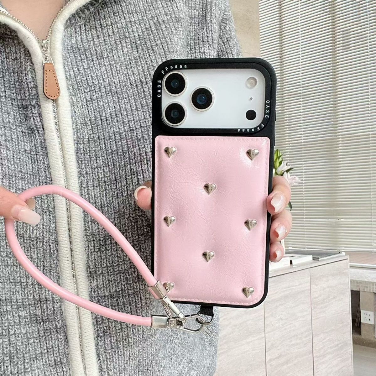 Heart Pattern Back Cover with Wrist Strap for iPhone