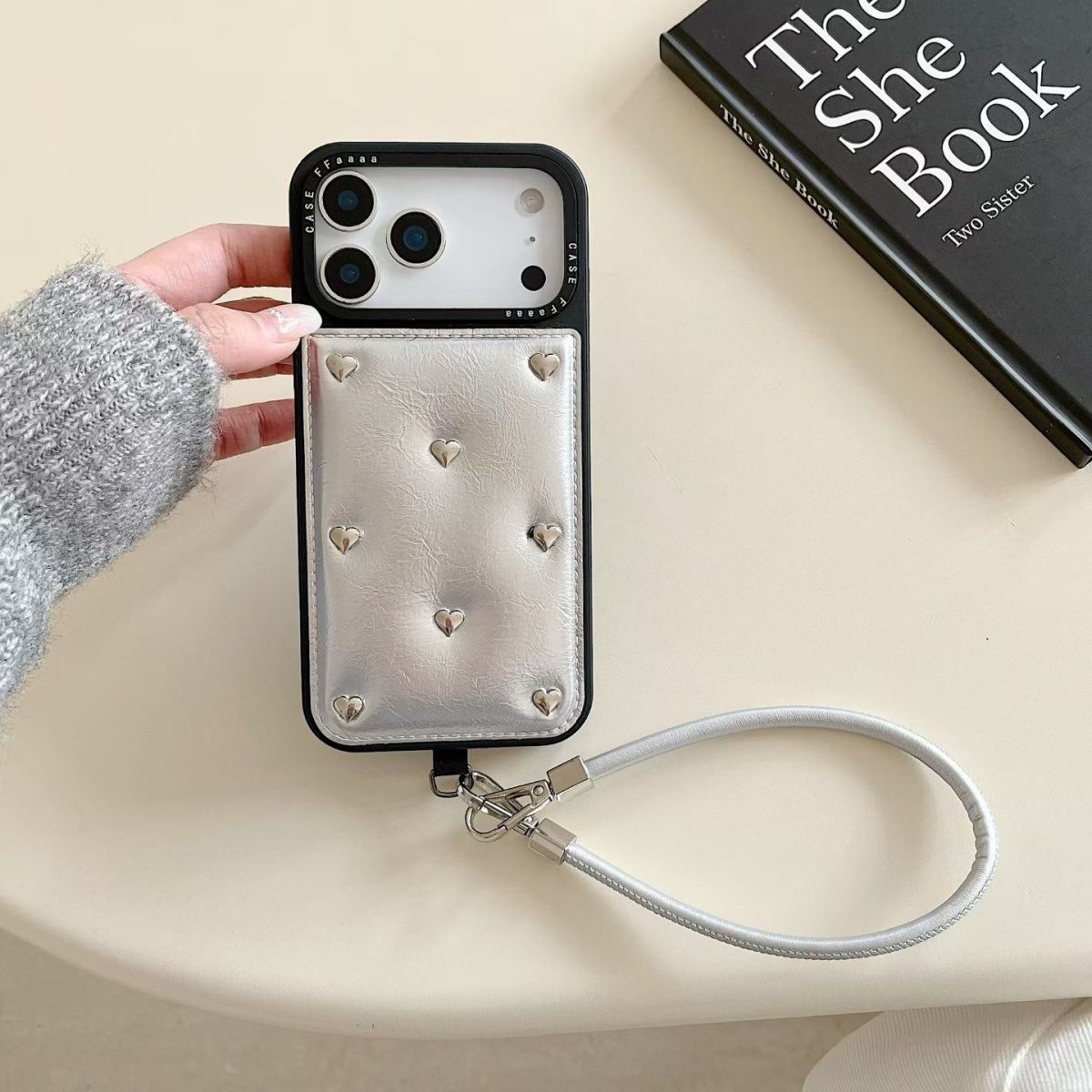 Heart Pattern Back Cover with Wrist Strap for iPhone