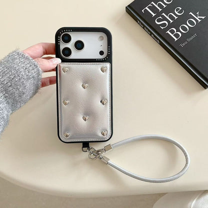 Heart Pattern Back Cover with Wrist Strap for iPhone