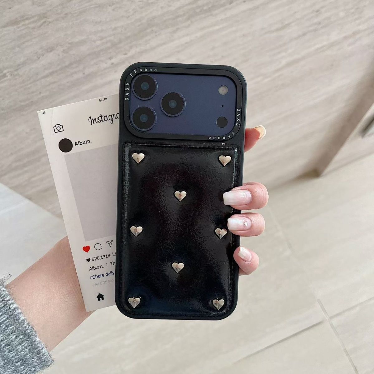 Heart Pattern Back Cover with Wrist Strap for iPhone