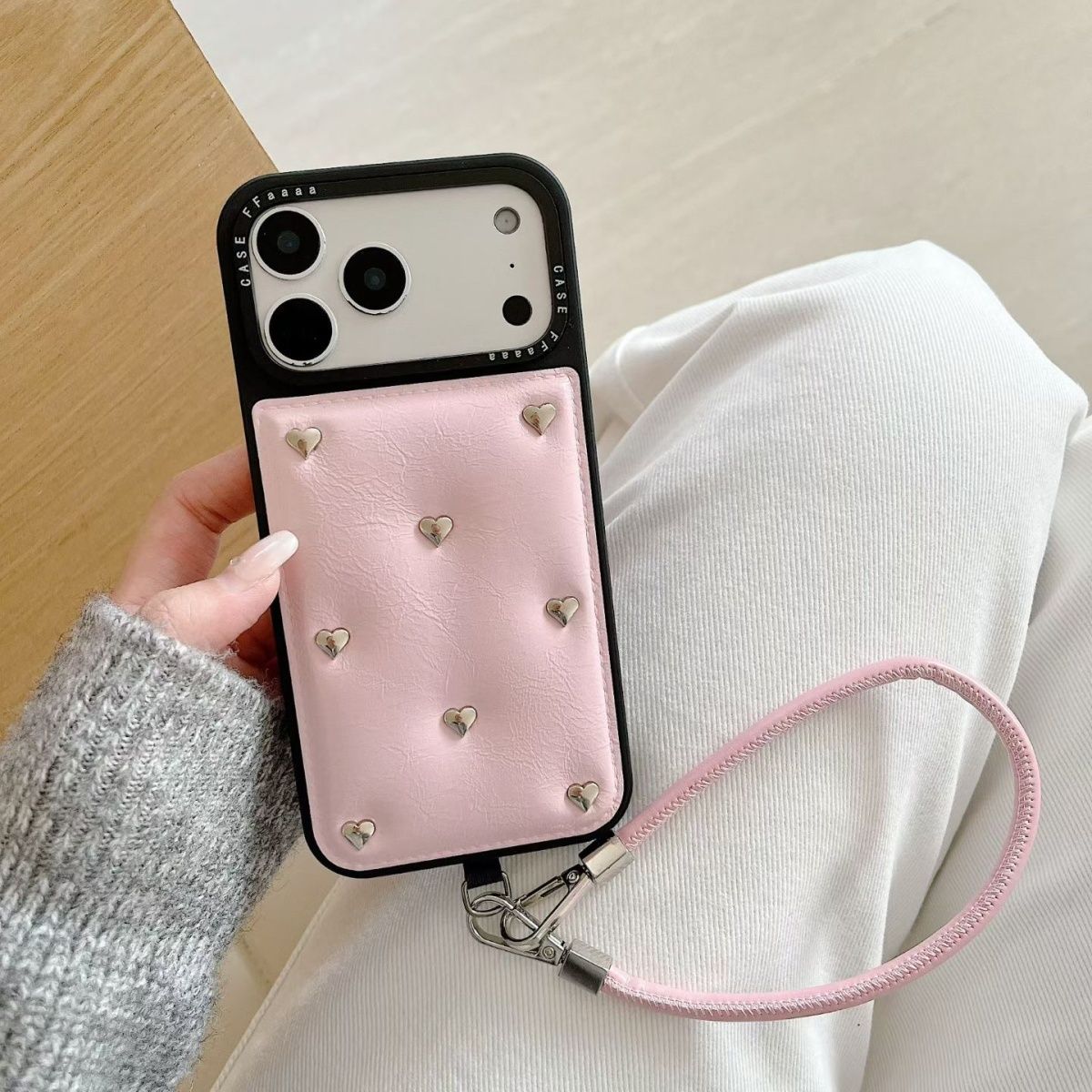 Heart Pattern Back Cover with Wrist Strap for iPhone