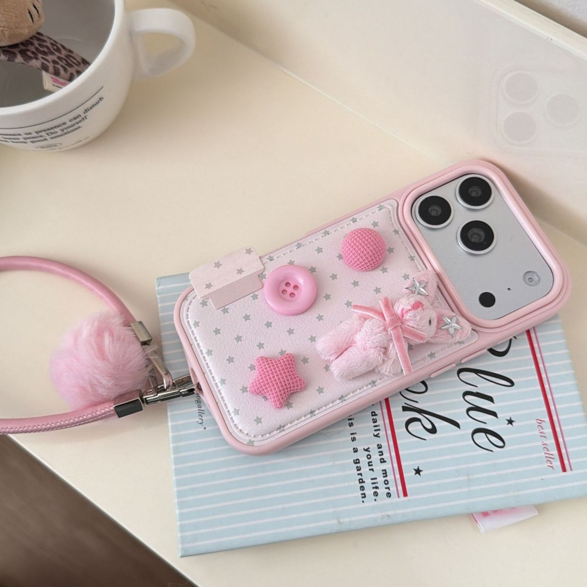 Cute Design Back Cover with Strap and Charm for iPhone