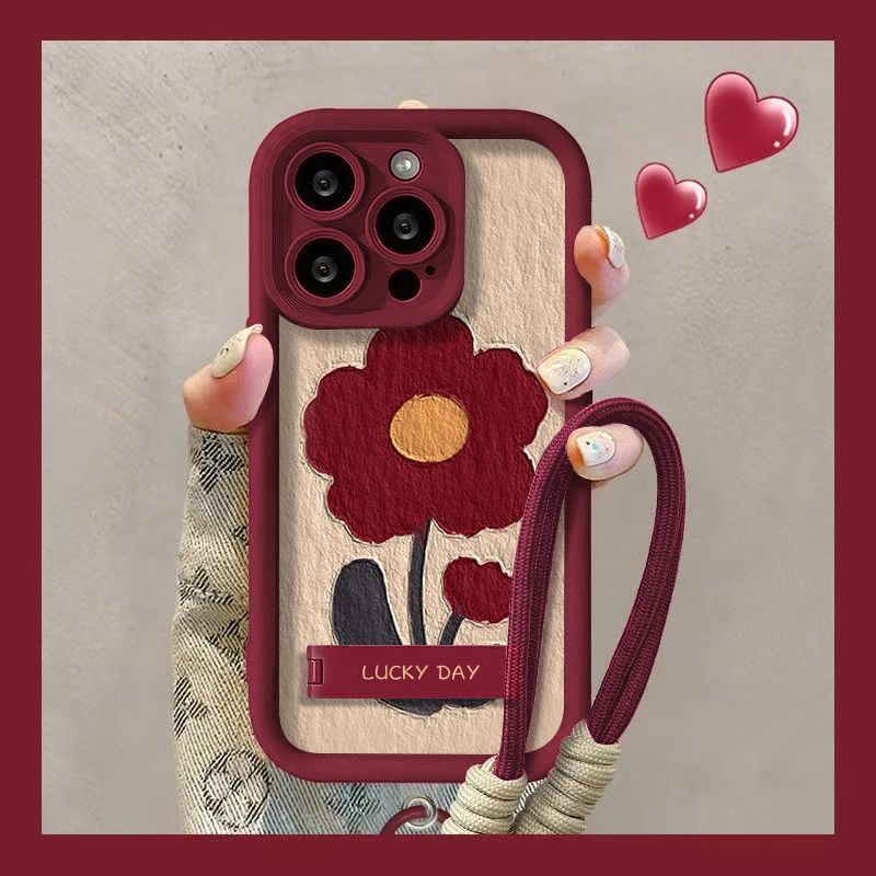 Vintage Flower Design Soft Protective Phone Case – Wine Red Frame