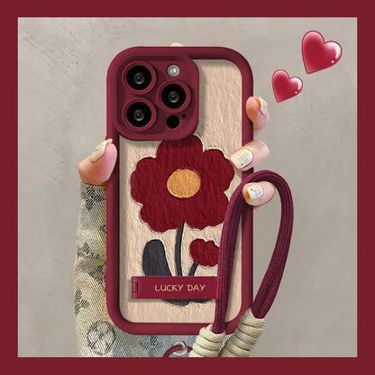 Vintage Flower Design Soft Protective Phone Case – Wine Red Frame