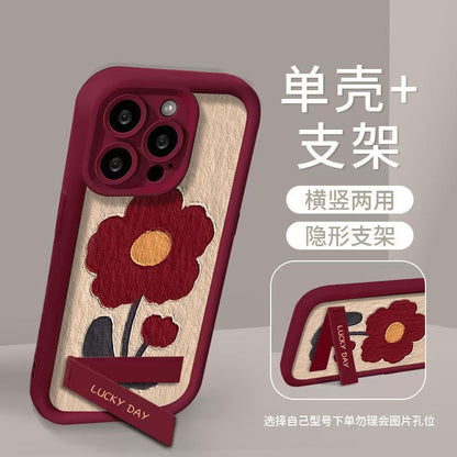 Vintage Flower Design Soft Protective Phone Case – Wine Red Frame