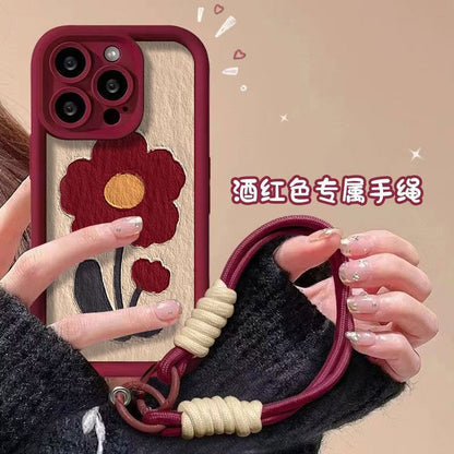 Vintage Flower Design Soft Protective Phone Case – Wine Red Frame