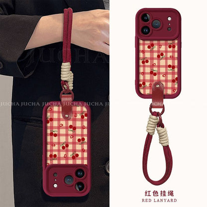 Cherry Checkered Pattern Protective Phone Case – Wine Red Border