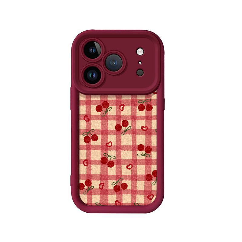 Cherry Checkered Pattern Protective Phone Case – Wine Red Border