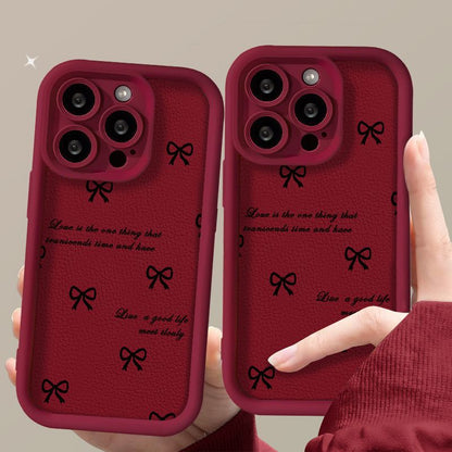 Christmas Bear Bow Design Protective Phone Case with Pom-Pom Charm – Wine Red