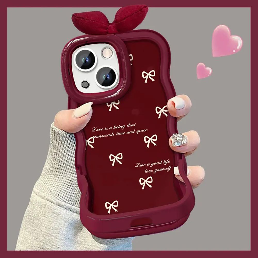 Cute Bow Design Soft Silicone Protective Phone Case – Wine Red