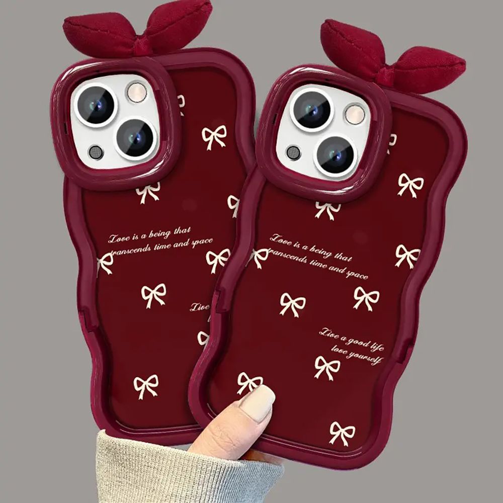 Cute Bow Design Soft Silicone Protective Phone Case – Wine Red