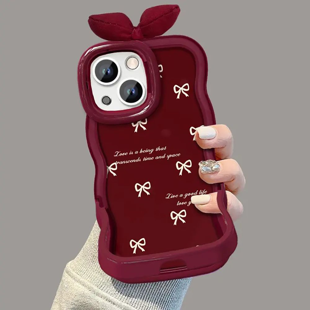 Cute Bow Design Soft Silicone Protective Phone Case – Wine Red