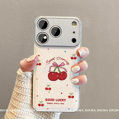 Sweet Cherry Printed Protective Phone Case with Wrist Strap – White