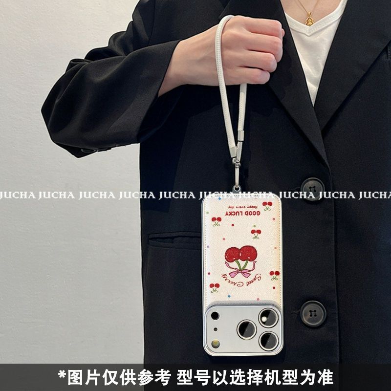 Sweet Cherry Printed Protective Phone Case with Wrist Strap – White