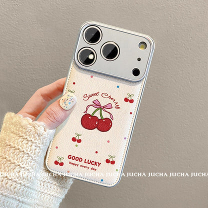 Sweet Cherry Printed Protective Phone Case with Wrist Strap – White