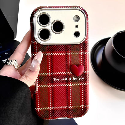 Red Checkered Heart Design Protective Phone Case – Premium Matte Finish