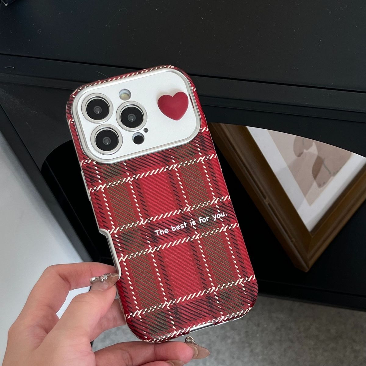 Red Checkered Heart Design Protective Phone Case – Premium Matte Finish