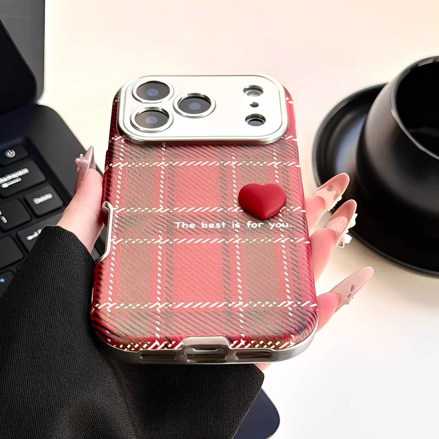 Red Checkered Heart Design Protective Phone Case – Premium Matte Finish