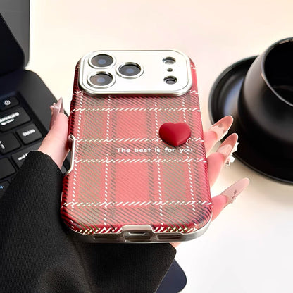 Red Checkered Heart Design Protective Phone Case – Premium Matte Finish