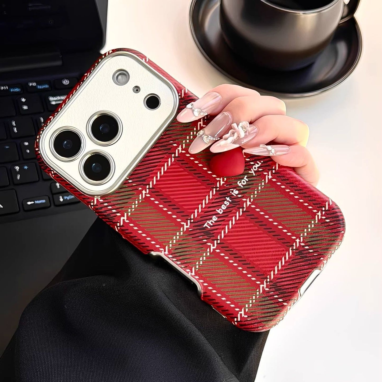 Red Checkered Heart Design Protective Phone Case – Premium Matte Finish