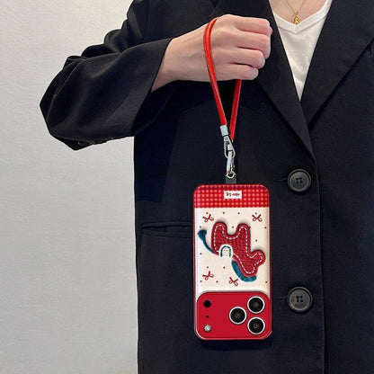 Cute Horse Embroidered Protective Phone Case – Red Border Design