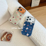 Cute Teddy & Heart Pattern iPhone Case | Premium Fabric Texture Shockproof Protective Cover for iPhone