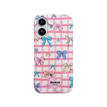 Cute Bow Grid Mobile Cover – Pink Aesthetic Designer Case