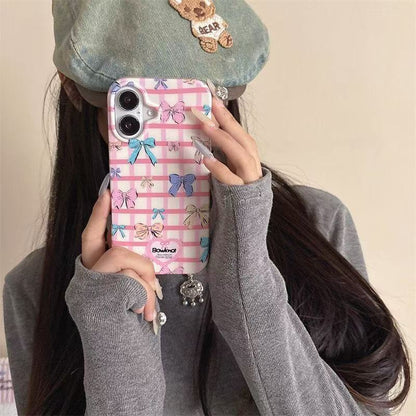 Cute Bow Grid Mobile Cover – Pink Aesthetic Designer Case
