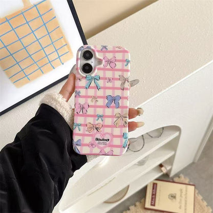 Cute Bow Grid Mobile Cover – Pink Aesthetic Designer Case