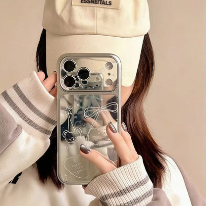Aesthetic Mirror Bow Mobile Cover – Transparent Cute Print Case