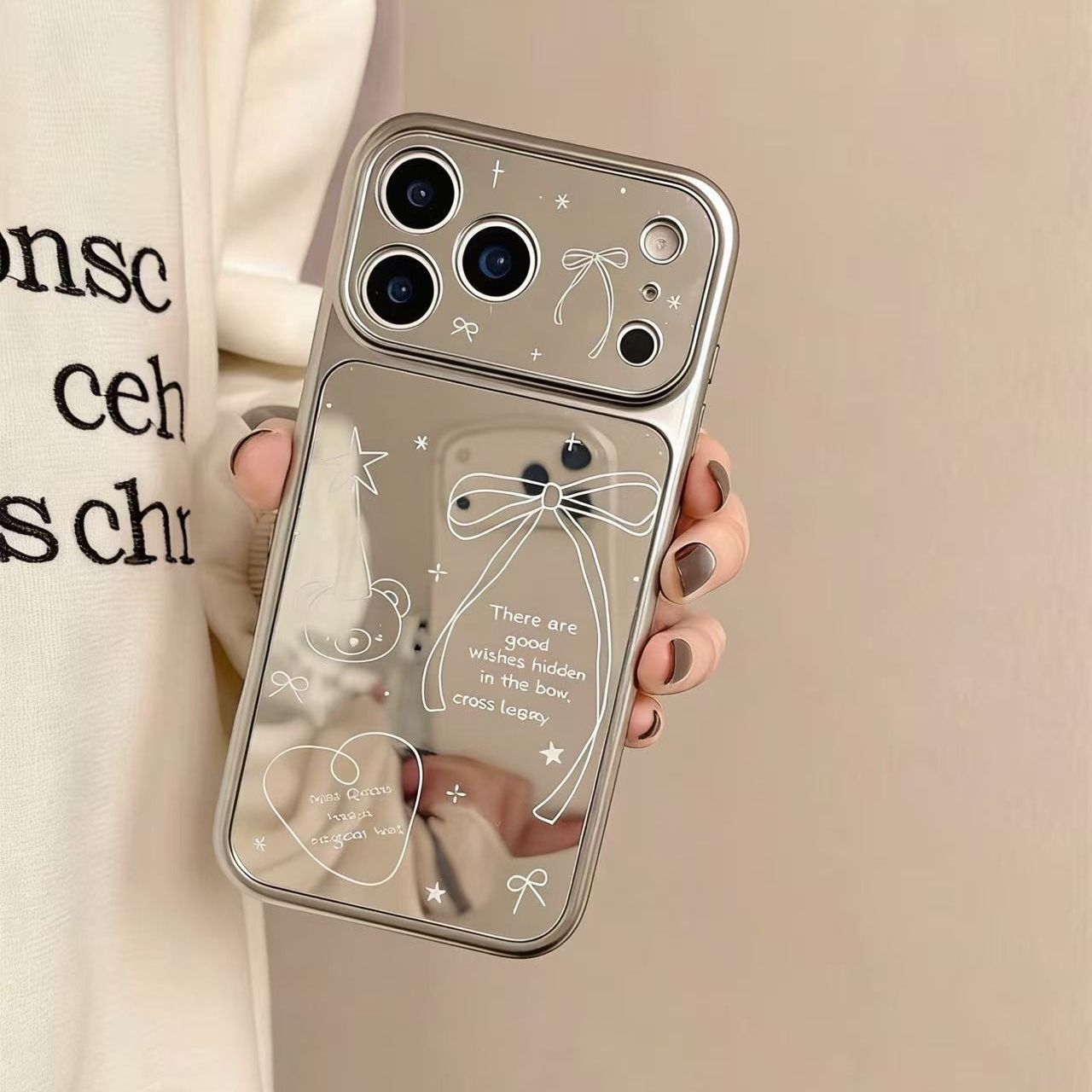 Aesthetic Mirror Bow Mobile Cover – Transparent Cute Print Case