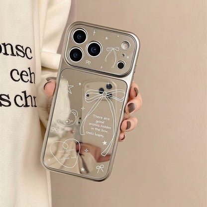 Aesthetic Mirror Bow Mobile Cover – Transparent Cute Print Case