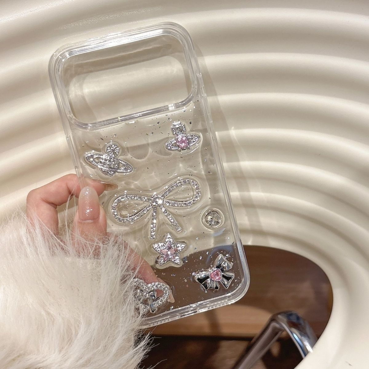 Crystal Charm Transparent Mobile Cover – Bow Star Luxury Case