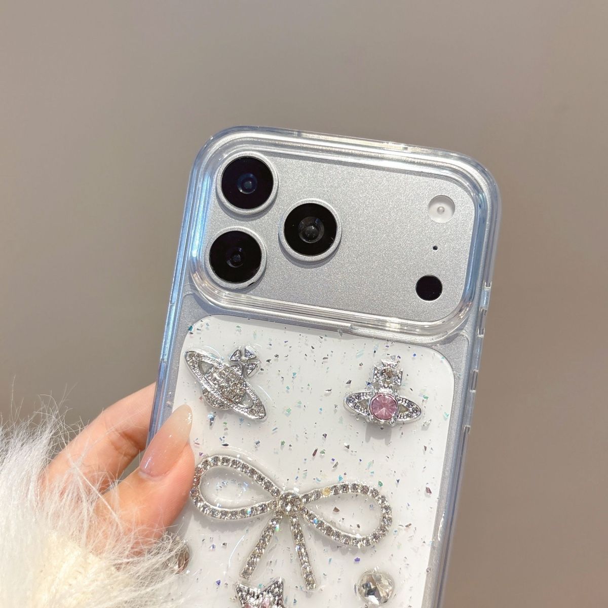 Crystal Charm Transparent Mobile Cover – Bow Star Luxury Case