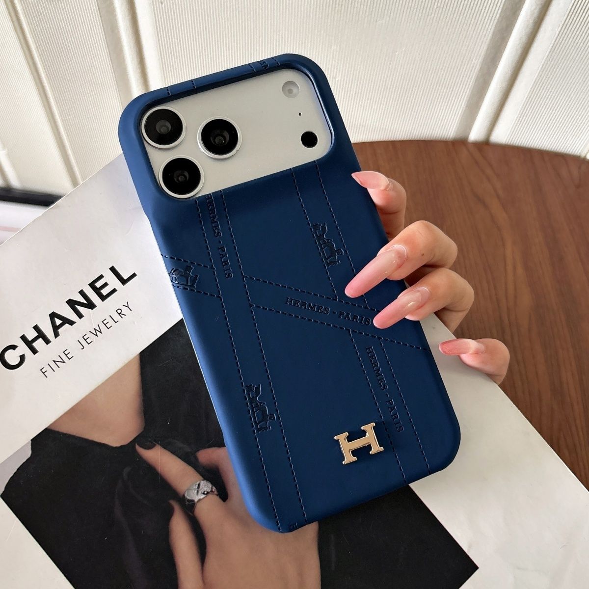 Premium Black Leather Mobile Cover – Luxury Minimal Case with Metal Logo