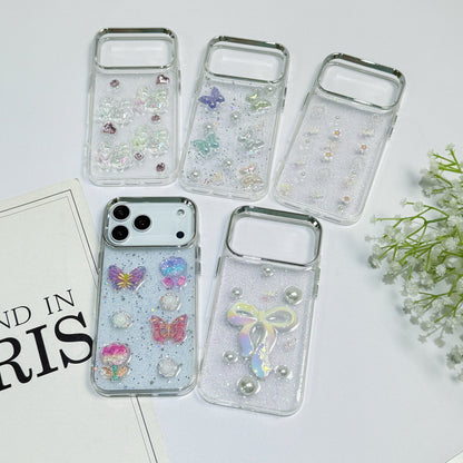 Transparent Glitter Charm Mobile Cover – Butterfly Pearl Aesthetic Case