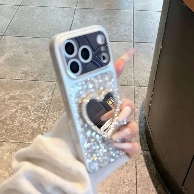 Glitter Heart Mirror Mobile Cover – Luxury Shiny Aesthetic Case