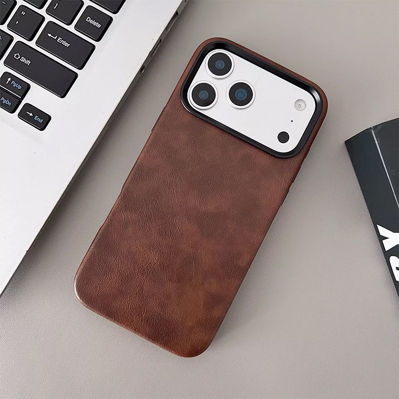 Premium Brown Leather Mobile Cover – Classic Matte Finish Case