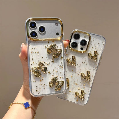 Luxury Gold Bow Transparent Mobile Cover – Glitter Foil Aesthetic Case