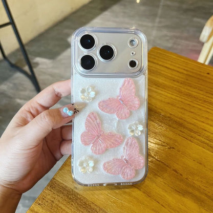 Cute Pink Butterfly Transparent Mobile Cover – Soft Aesthetic Floral Case