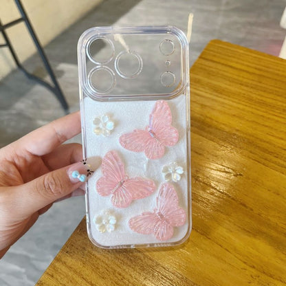 Cute Pink Butterfly Transparent Mobile Cover – Soft Aesthetic Floral Case