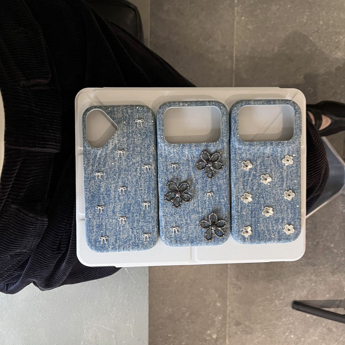Denim Style Mobile Cover – Floral Embroidery Aesthetic Case