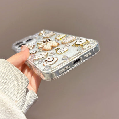 Luxury Pearl Charm Transparent Phone Cover – Cute Teddy & Floral Designer Case