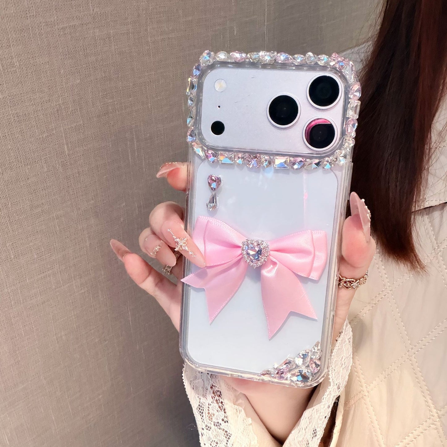 Luxury Pink Bow Rhinestone Phone Cover – Cute Crystal Designer Case