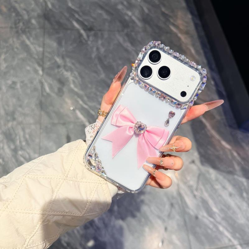 Luxury Pink Bow Rhinestone Phone Cover – Cute Crystal Designer Case
