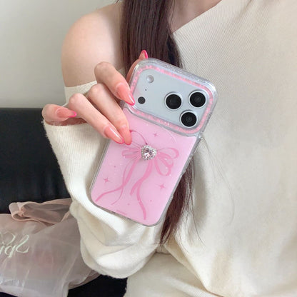 Cute Pink Bow Glitter Phone Cover – Heart Crystal Aesthetic Designer Case
