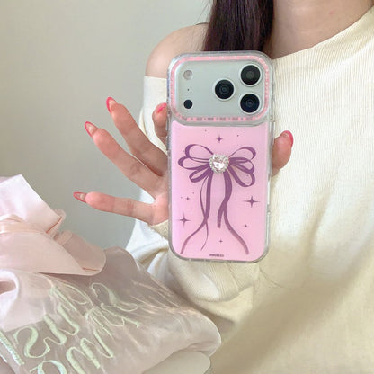 Cute Pink Bow Glitter Phone Cover – Heart Crystal Aesthetic Designer Case