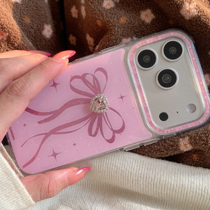 Cute Pink Bow Glitter Phone Cover – Heart Crystal Aesthetic Designer Case